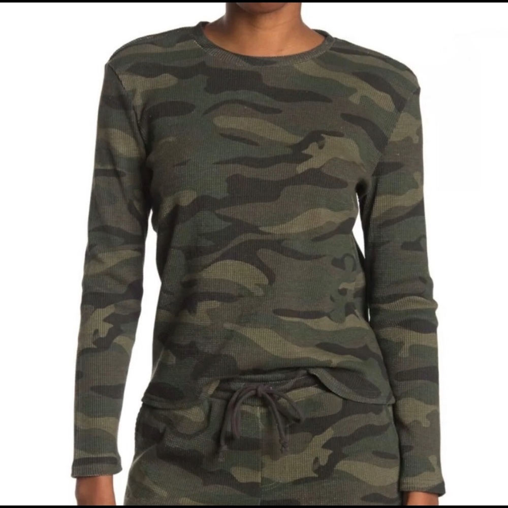 RDI Olive Green Camo T shirt Crew Neck Long Sleeves Waffle Knit M - Picture 1 of 7